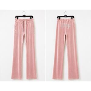 Aniye By Pink Velour Straight Leg Pants Prive  Logo Y2K Lounge Size 42/US6